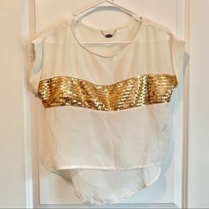 Ali & Kris White Blouse Crop Top with Gold Sequins